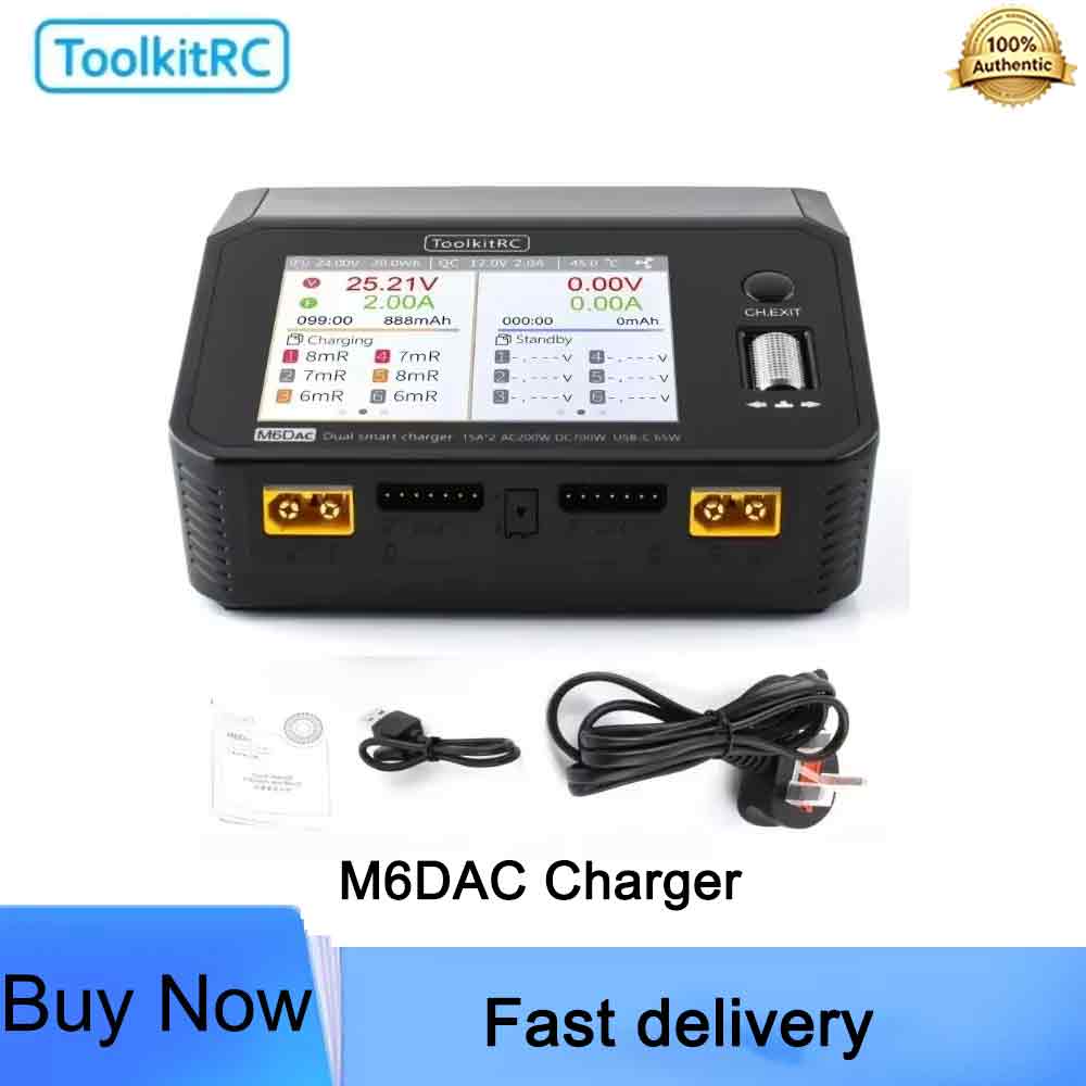 Toolkitrc M6Dac Smart Charger - ToolkitRC M6DAC スマートバランス充電器 700W 15A デュアルチャンネル対応、複数のバッテリータイプに対応。RC