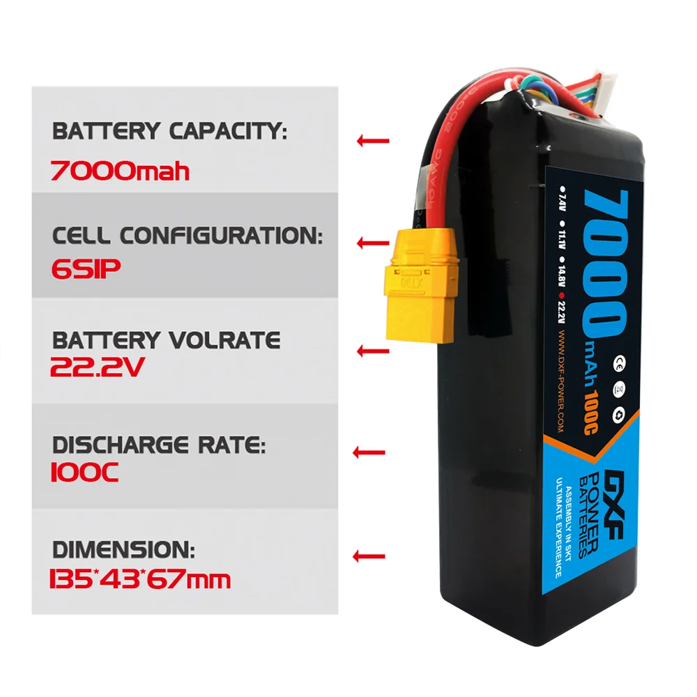 DXF 6S リポバッテリー 22.2V 7000mAh 1 - 6S Lipo Battery 22.2V 5000Mah のレビューと価格