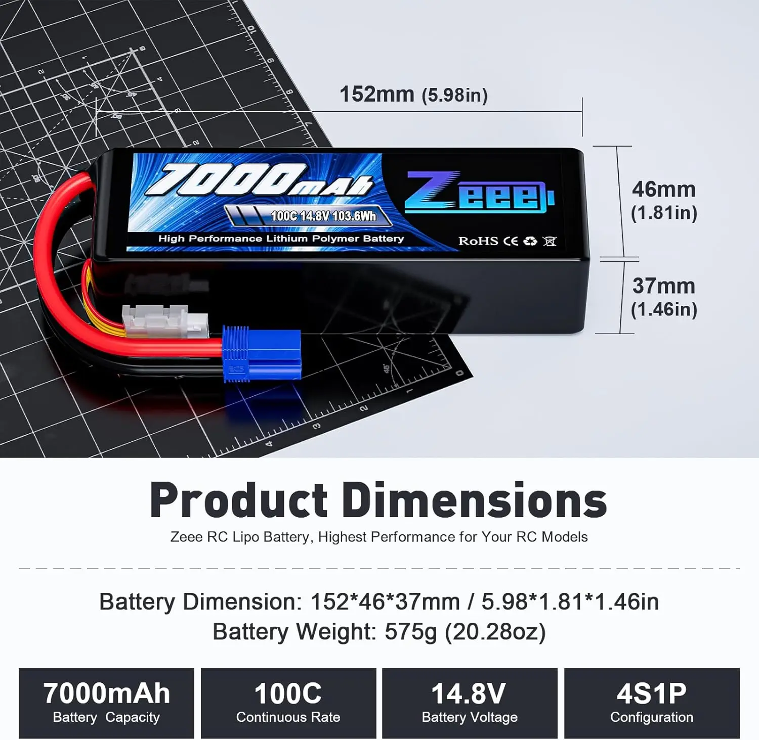 Zeee-fpv-ドローンリポバッテリー,ec5プラグ付きソ - 6S Lipo Battery 22.2V 5000Mah のレビューと価格